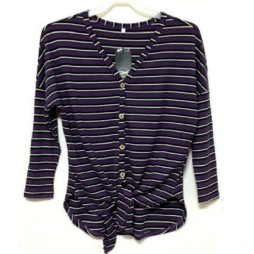 Women's SMALL V-Neck Button Front Tie Knot Waffle Knit Tunic NEW